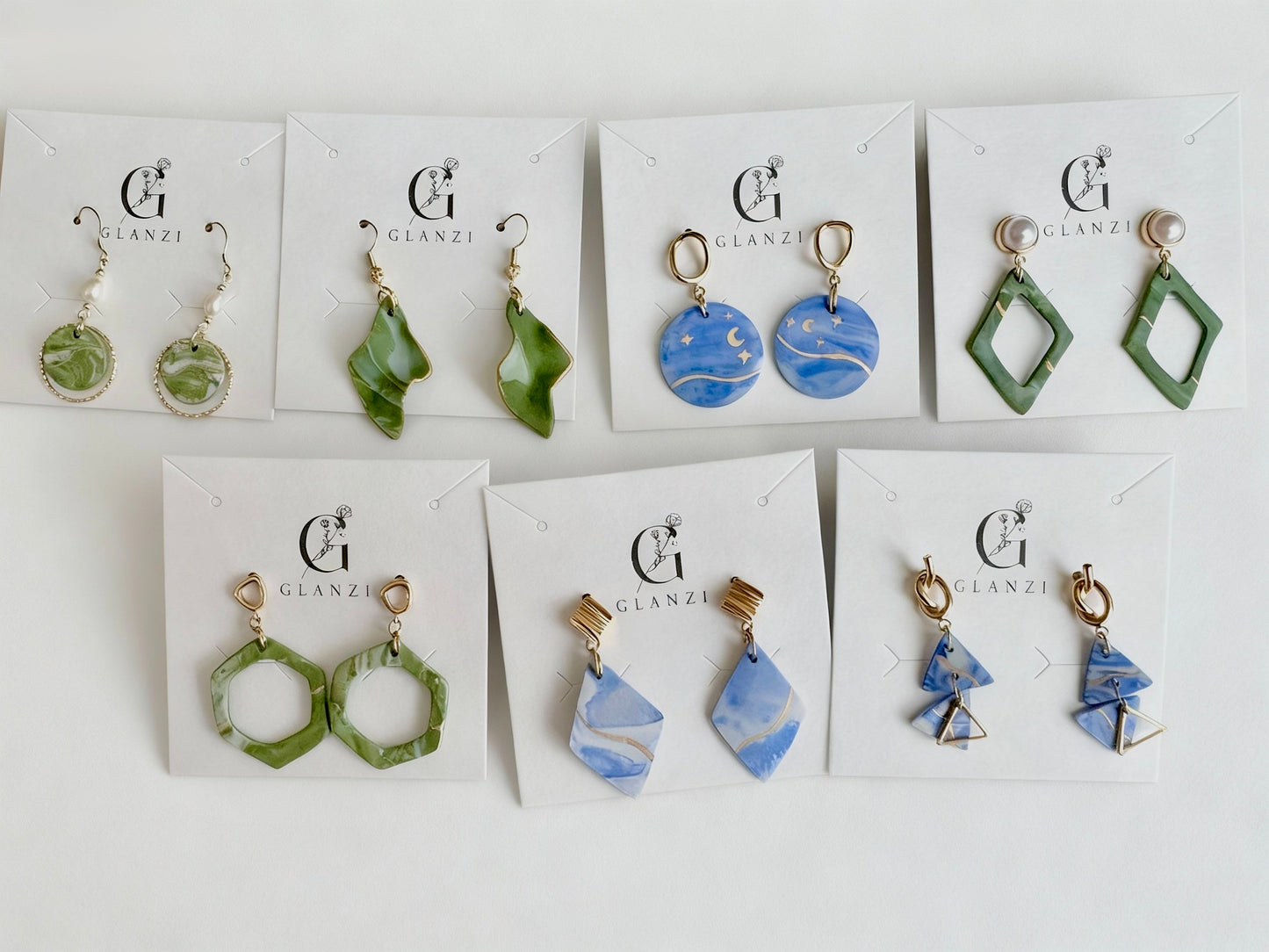 GLANZI Handgefertigte Keramik-Ohrringe – 925er Silberstecker, Handbemaltes Design