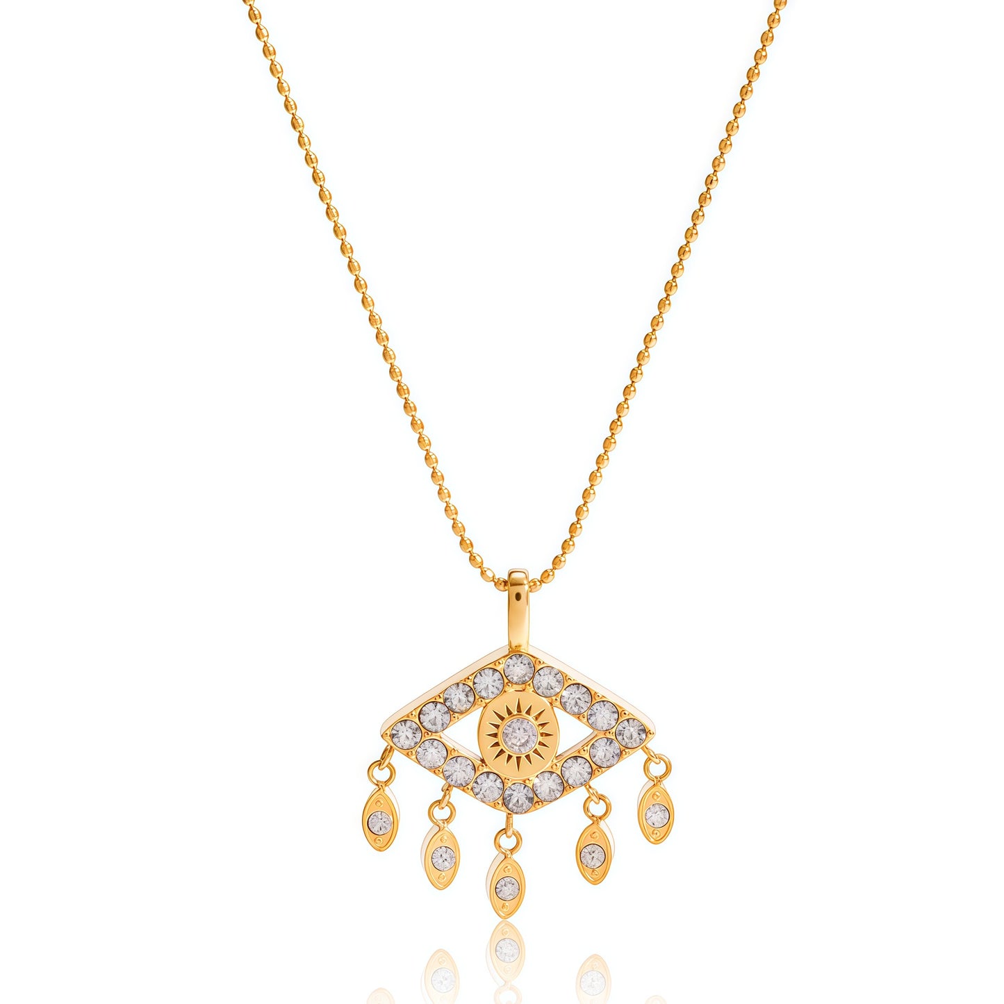 GLANZI Evil Eye Tassel Halskette – Zirkonia Anhänger mit Tropfen-Details, 18K Vergoldet
