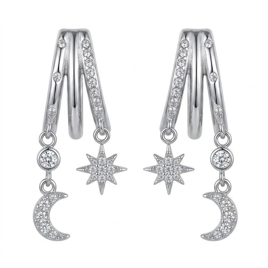 GLANZI Moonveil Ohrringe – Mehrreihige Creolen mit Stern & Mond