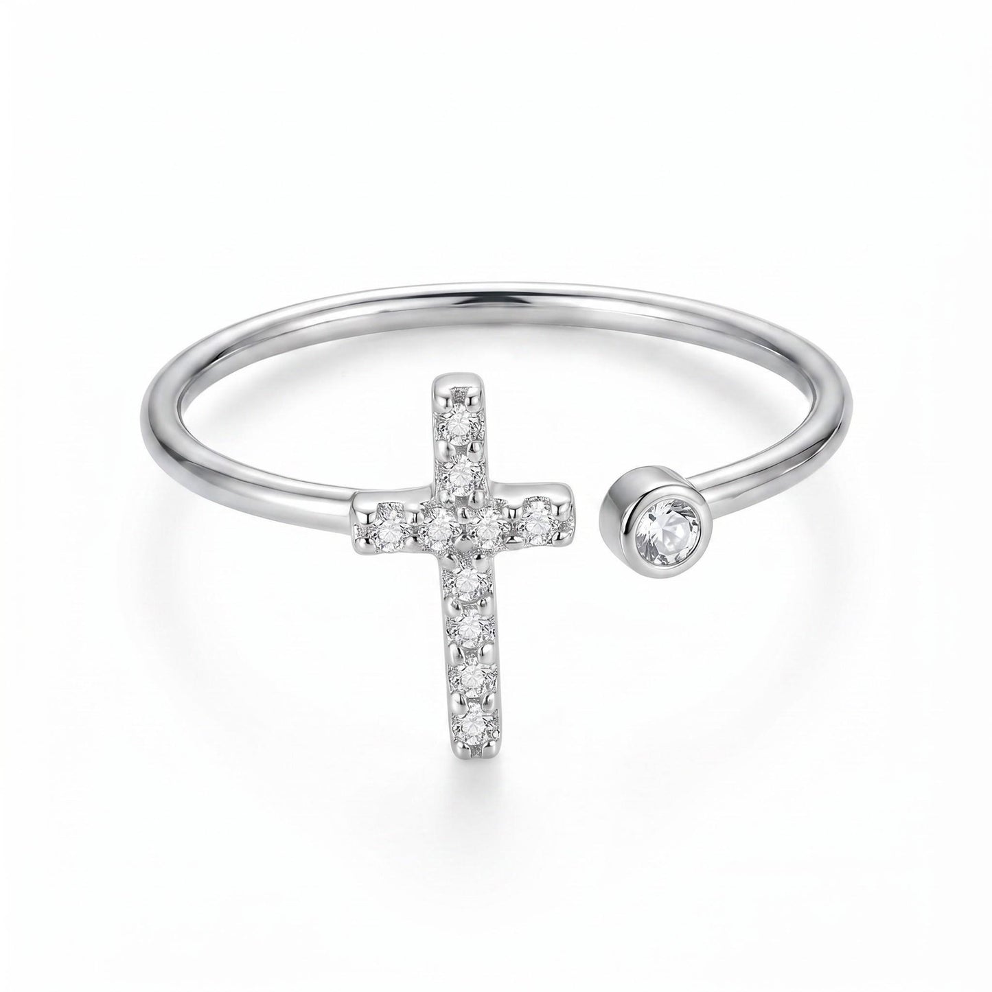GLANZI Faith Ring – Kreuz mit Zirkonia, Edelstahl Vergoldet oder Silberfarben, Verstellbar
