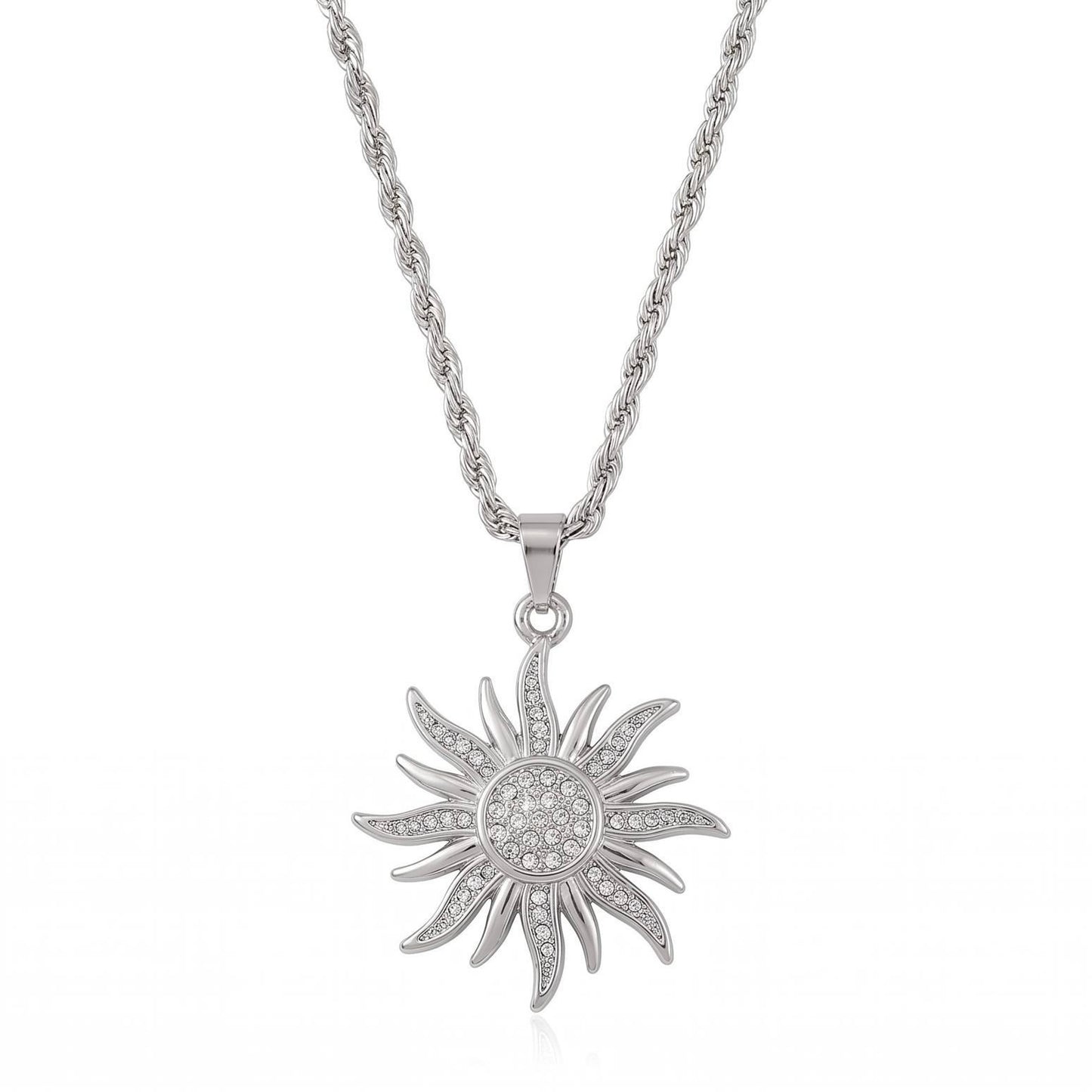 GLANZI Solar Radiance Halskette – Großer Sonnenanhänger mit Zirkonia, 60 cm
