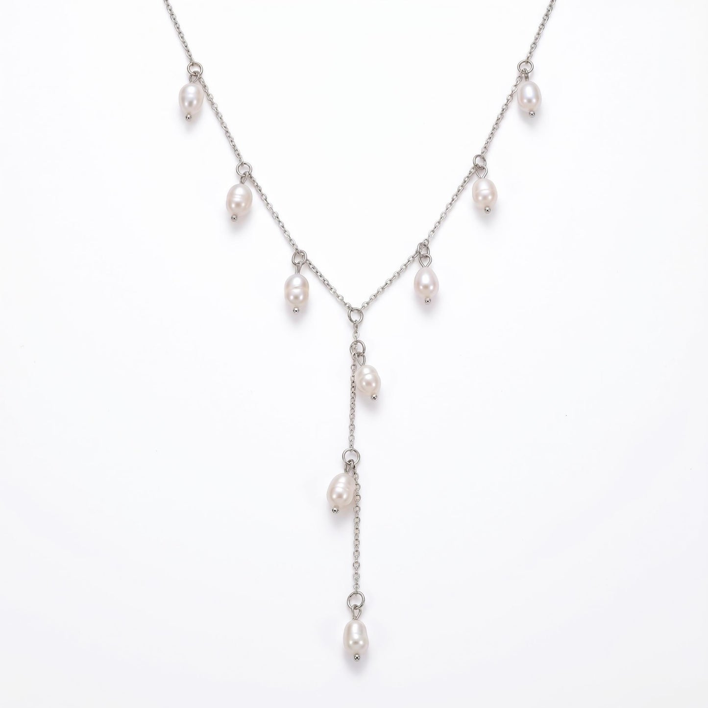GLANZI Pearl Cascade Halskette – Y-Design mit Barockperlen, Gold oder Silber