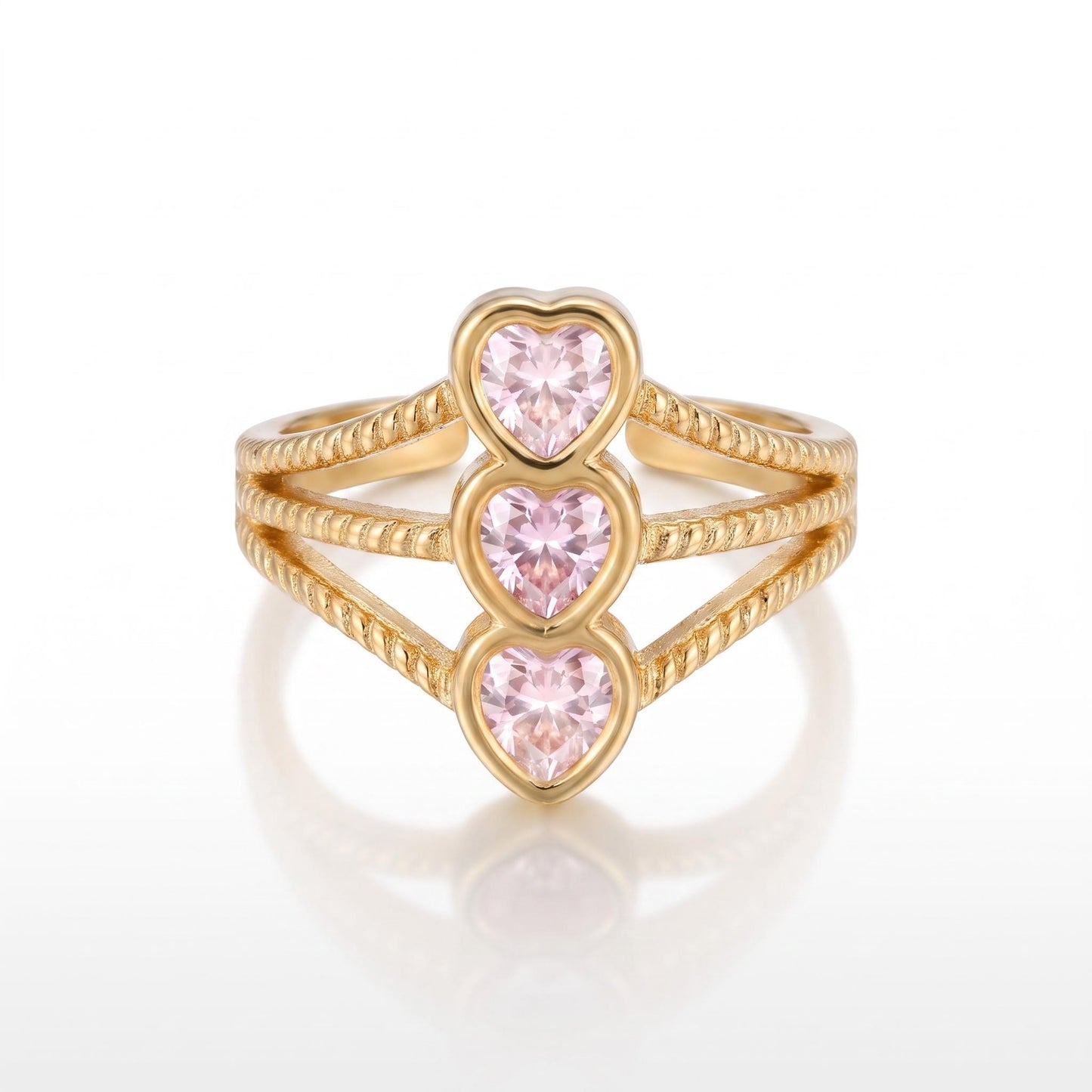 GLANZI Heart Symphony Ring – Dreifacher Herzring mit Kristallen, Verstellbar