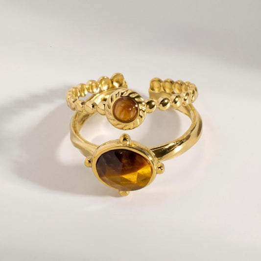 GLANZI Solara Ring - Doppelring mit Tigerauge