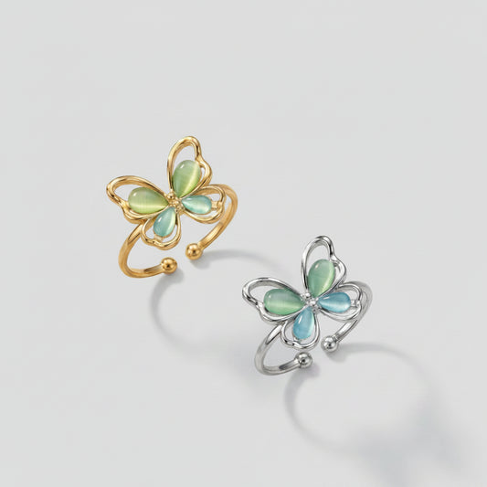 GLANZI Butterfly Whisper Ring – Katzenaugenstein, Verstellbar