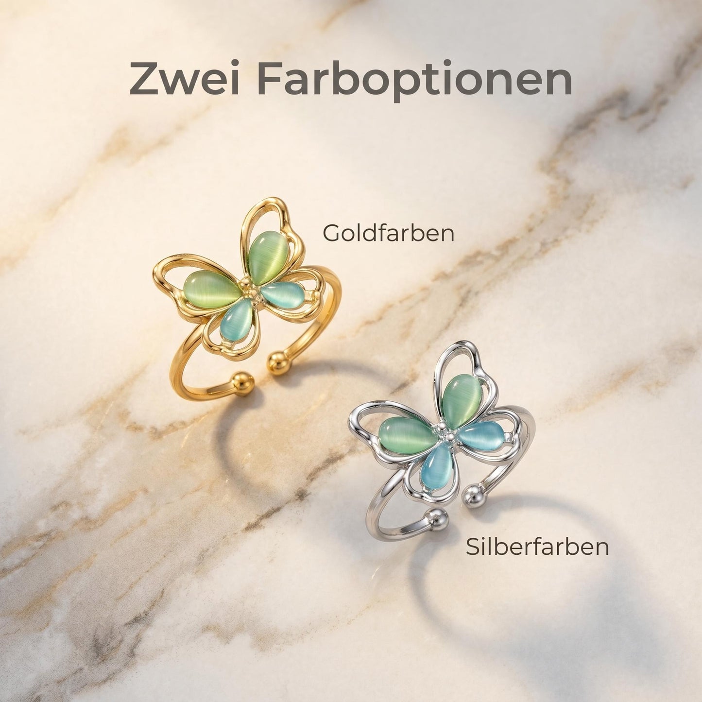 GLANZI Butterfly Whisper Ring – Katzenaugenstein, Verstellbar