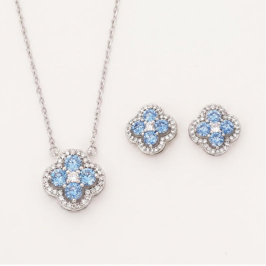 GLANZI Ice Blue Sparkle Set – Kleeblatt Schmuckset