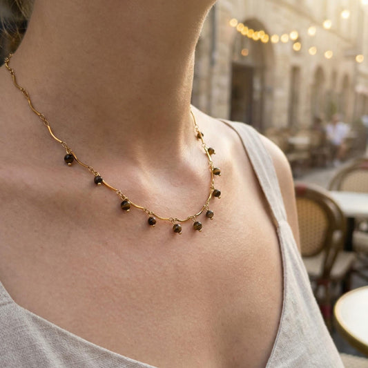 GLANZI Halskette mit Tigerauge & Tassel-Anhänger