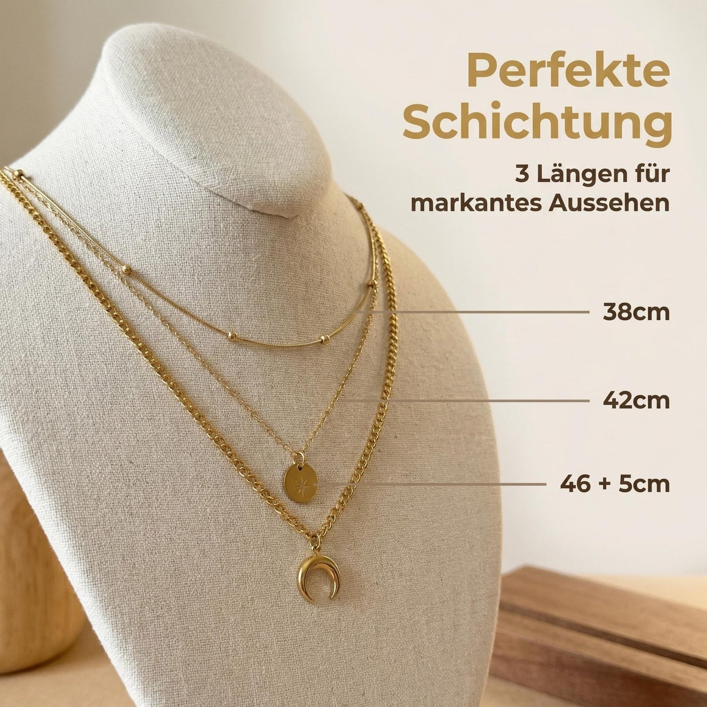 GLANZI Celestial Layers Halskette – Mond & Medaillon Anhänger
