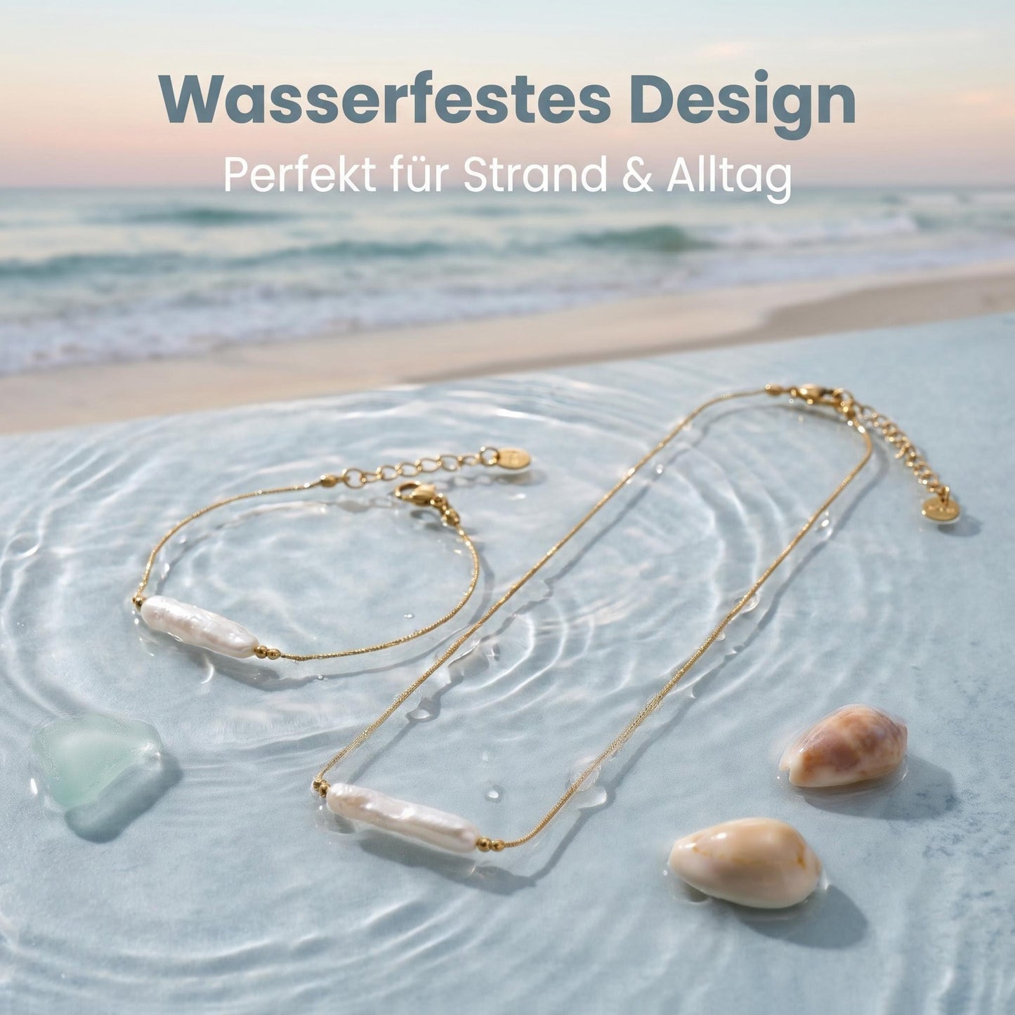GLANZI Pearl Line Set – Halskette & Armband mit Barockperlen