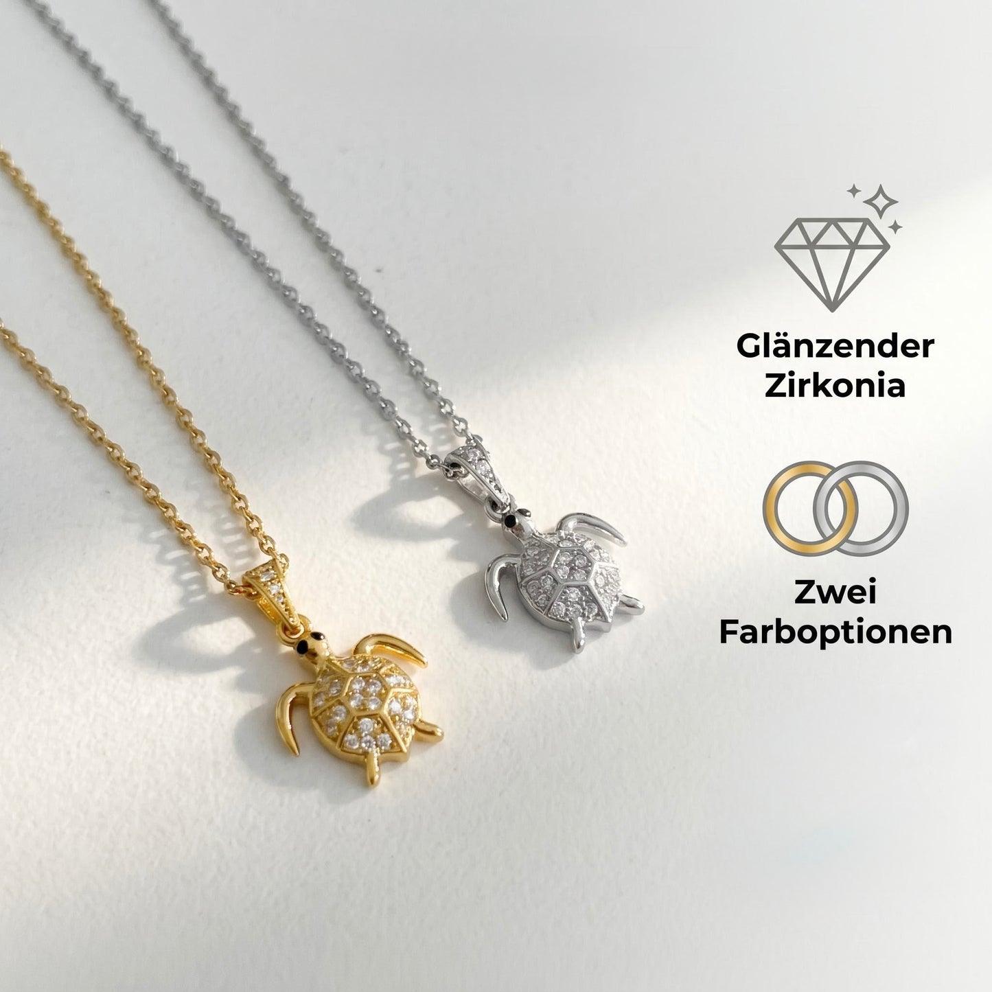 GLANZI Ocean Glow Halskette – Schildkröten Anhänger mit Zirkonia, 18K Vergoldet