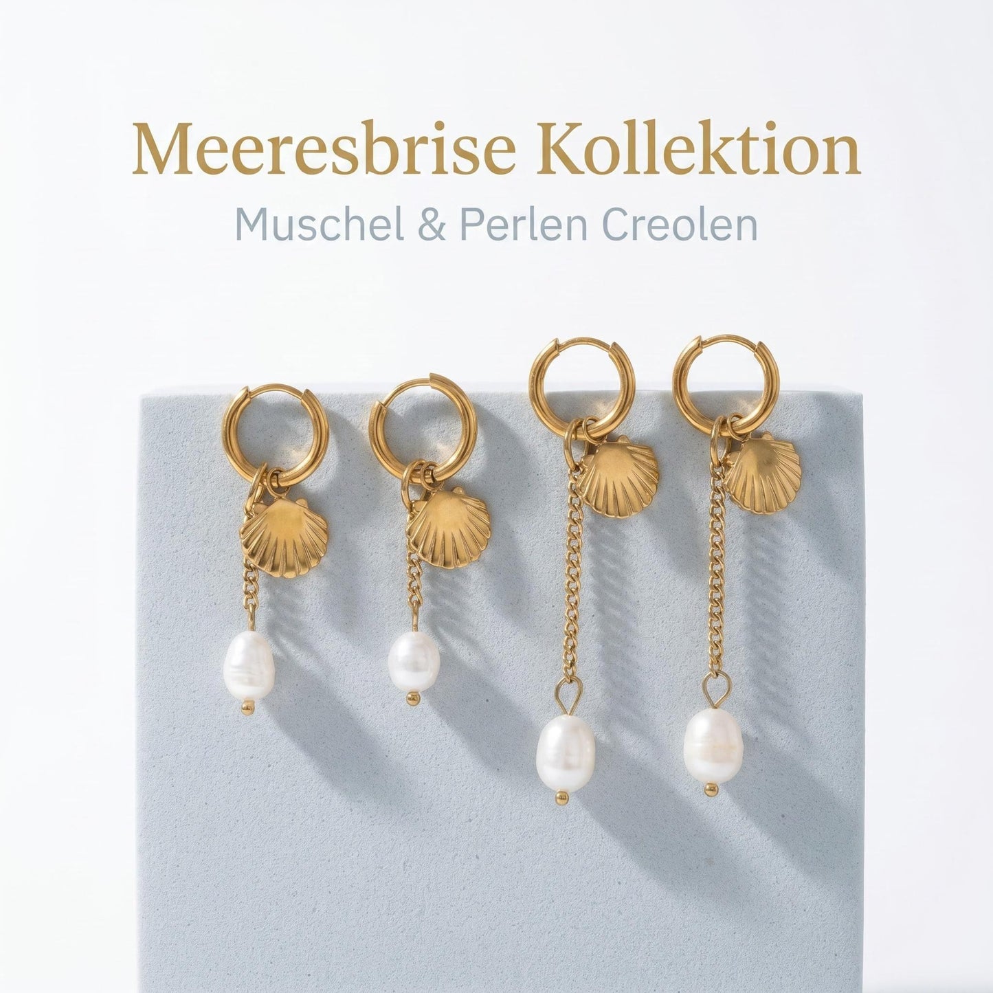 GLANZI Ocean Glow Ohrringe – Muschel & Perle, 2 Längen, Wandelbares Design, 18K Vergoldet