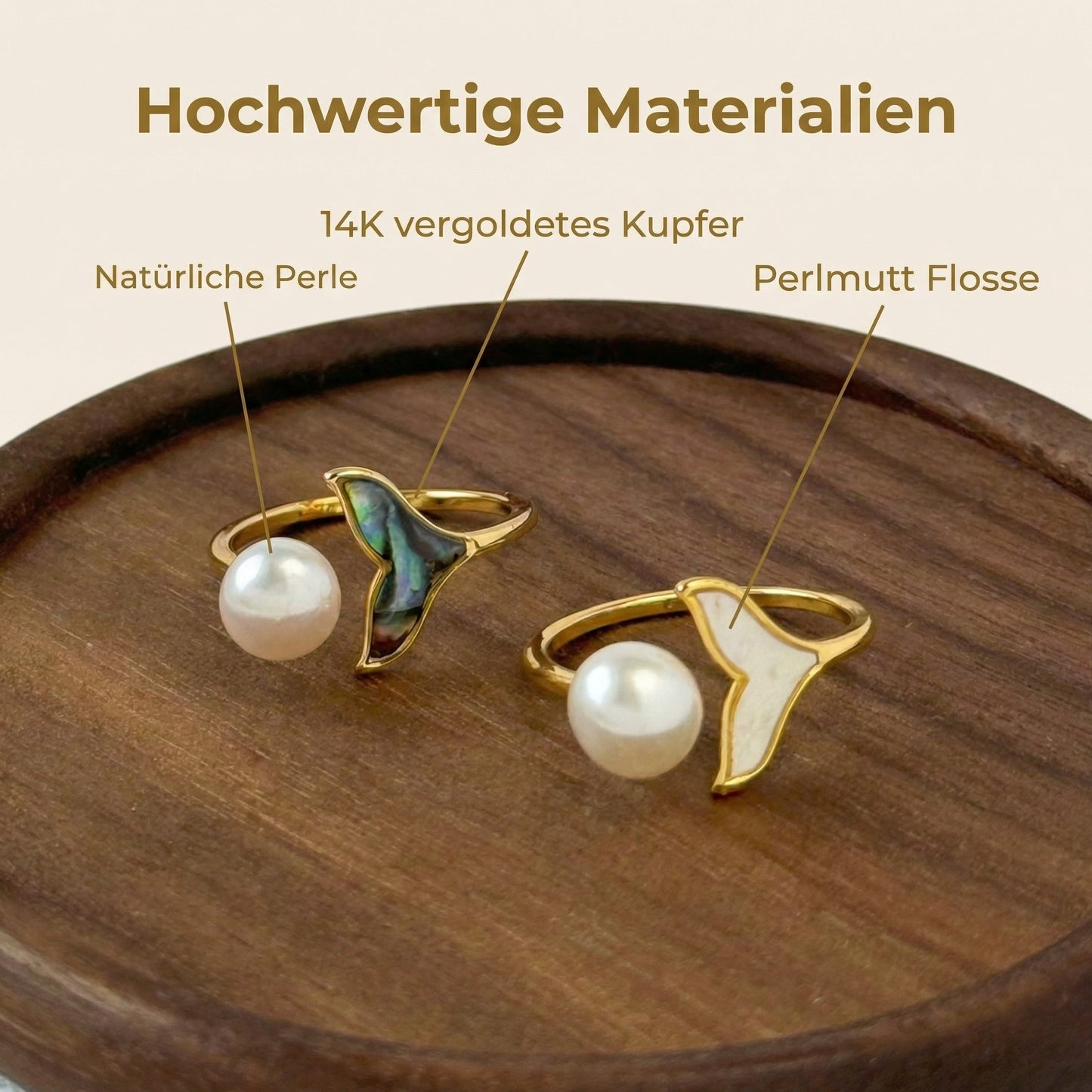 Offener Ring mit Süßwasserperle und Fischschwanz