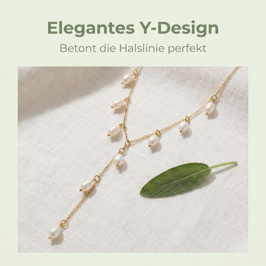 GLANZI Pearl Cascade Halskette – Y-Design mit Barockperlen, Gold oder Silber