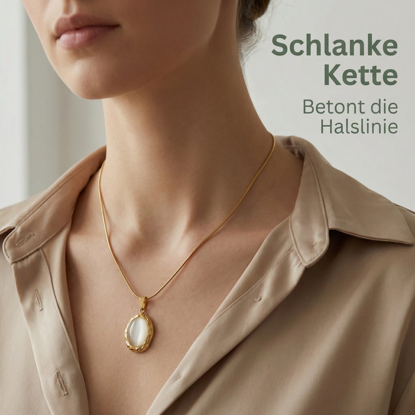 Halskette mit Anhänger aus weißem Katzenaugenstein