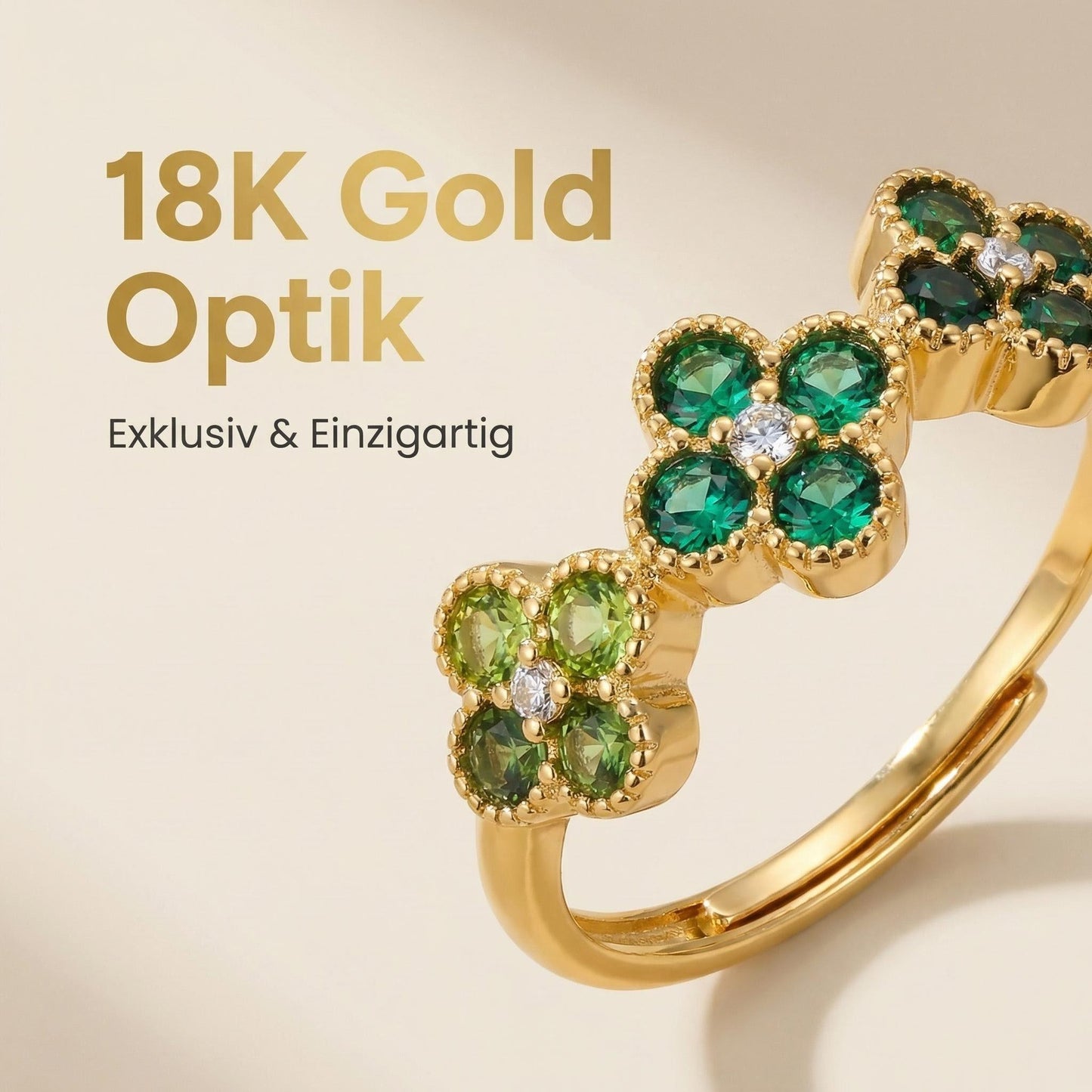GLANZI Kleeblatt Ring mit Zirkonia
