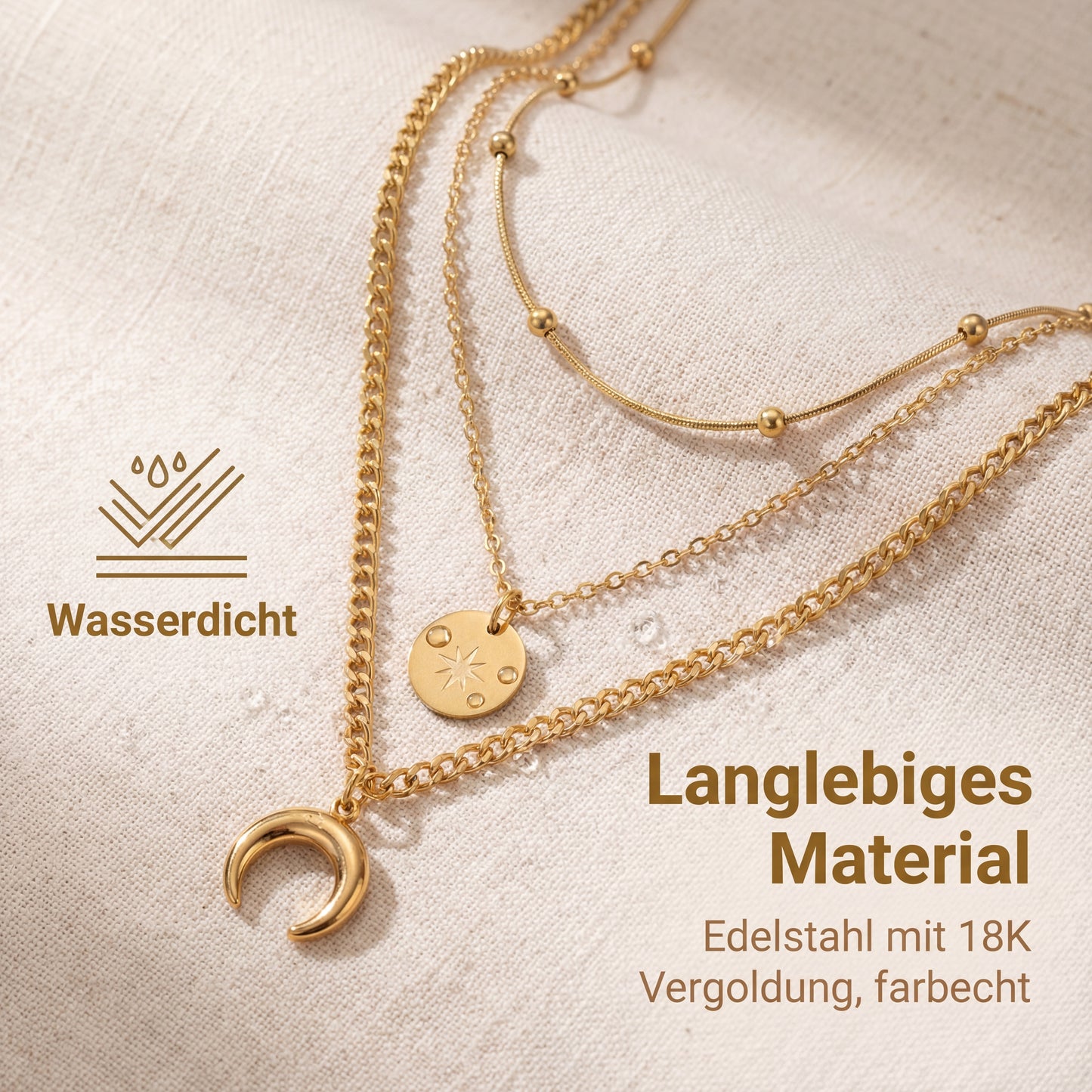 GLANZI Celestial Layers Halskette – Mond & Medaillon Anhänger
