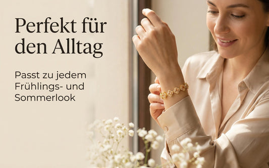 GLANZI Vierblättriges Kleeblatt Armband – 18K vergoldetes Kupfer, Champagner-Zirkonia, 18 cm