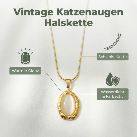 Halskette mit Anhänger aus weißem Katzenaugenstein