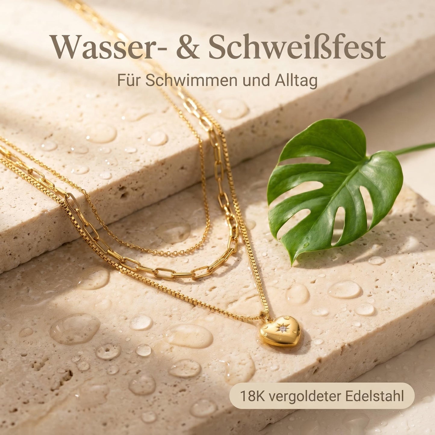 GLANZI Sweet Layers Halskette – Dreireihig mit Herz Anhänger