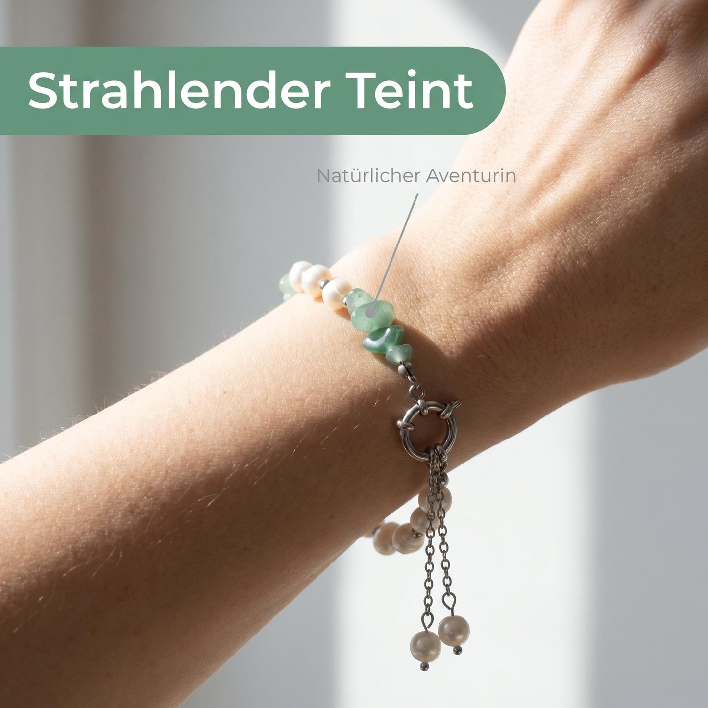 GLANZI Forest Dew Armband – Süßwasserperlen & Grüner Aventurin