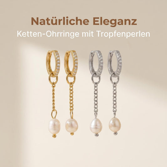 GLANZI Pearl Drop Ohrringe – Kette mit Tropfenperle, 18K Vergoldet