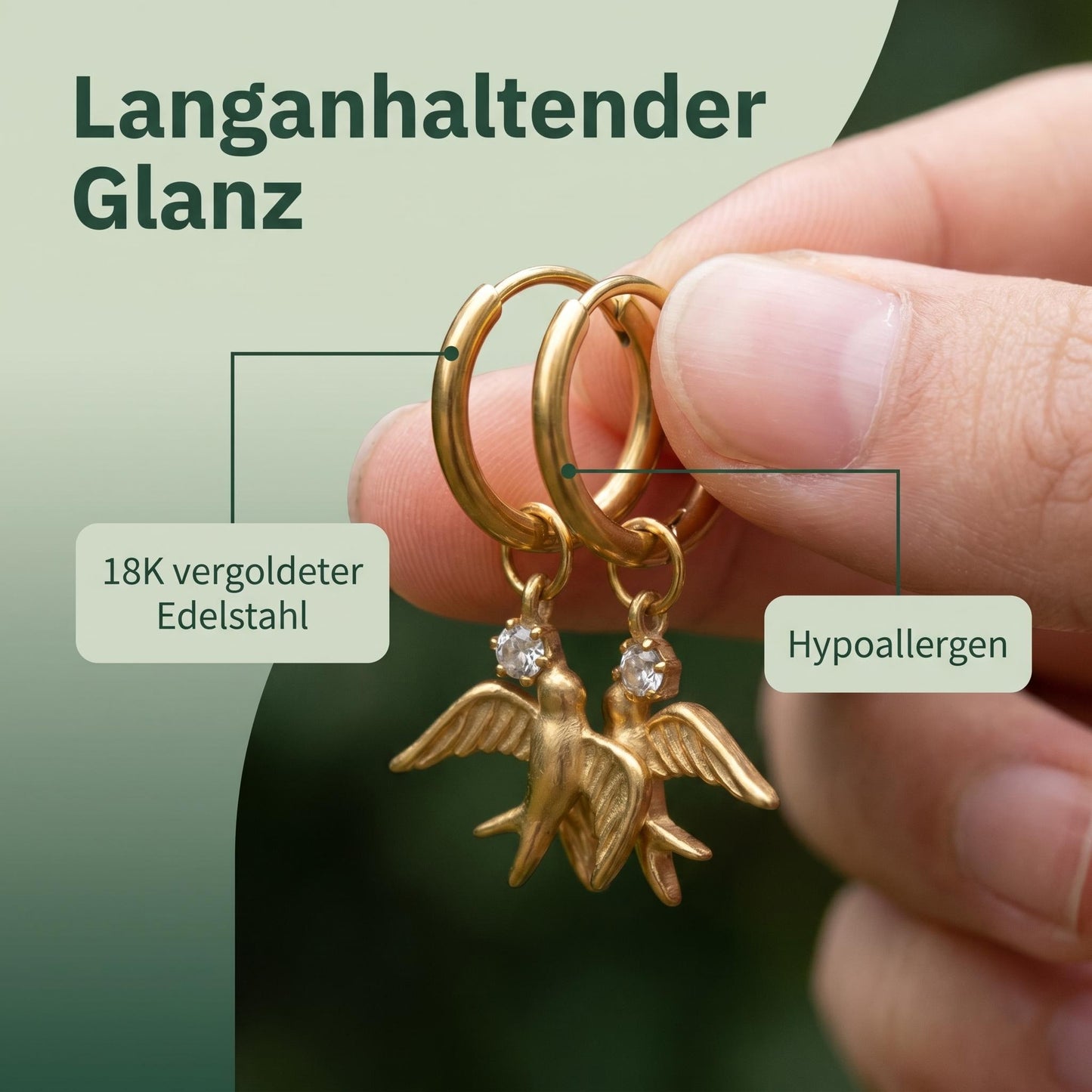 GLANZI Schwalbentanz Ohrringe – Vintage Creolen mit Schwalben Anhänger