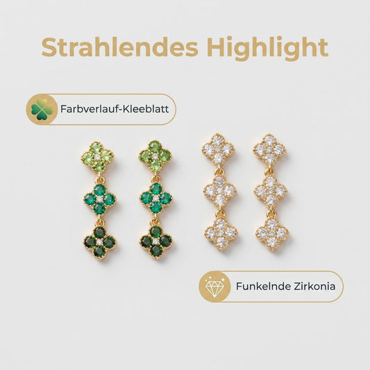 GLANZI Clover Glow Ohrringe – Vierblättrig mit Zirkonia, 18K Vergoldet