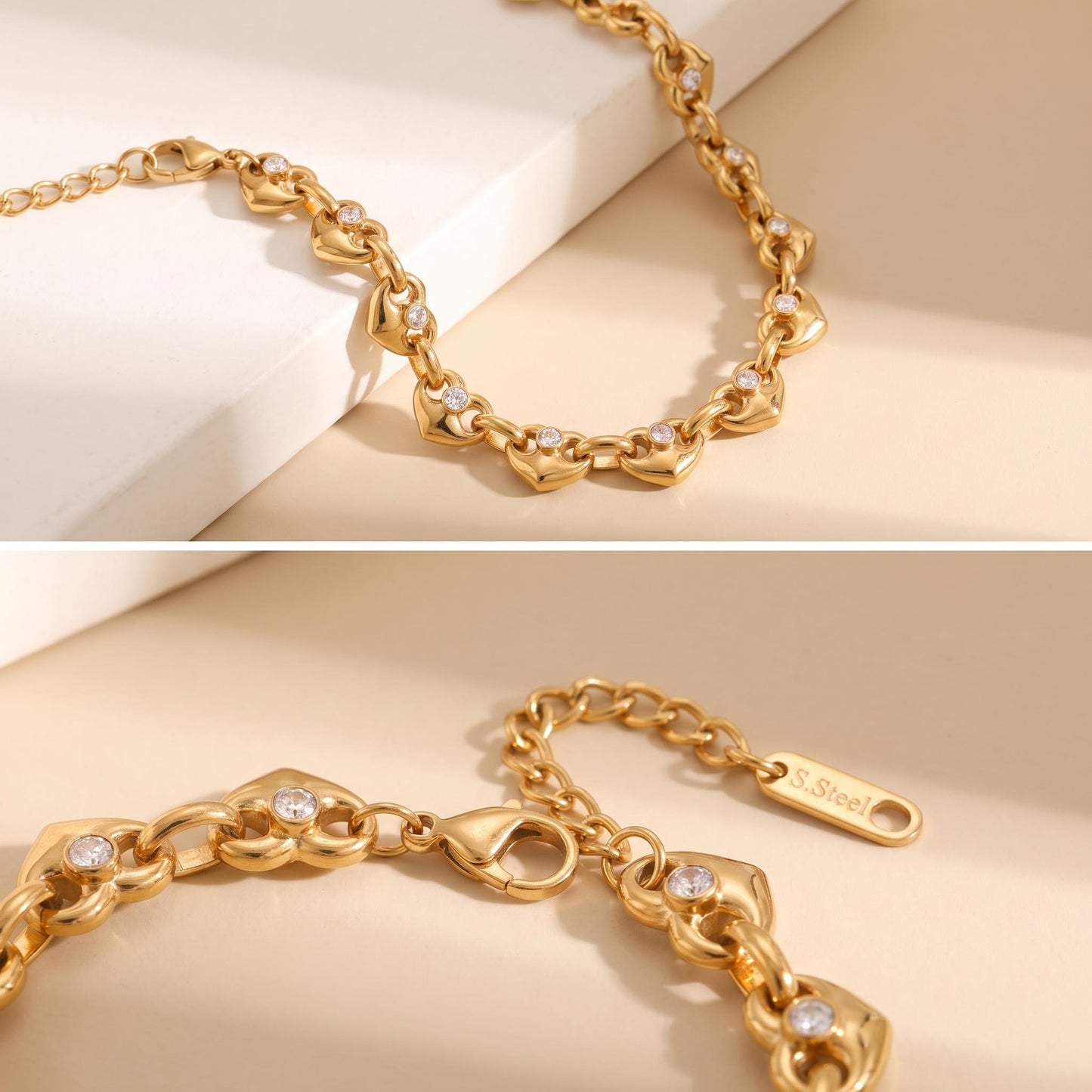 GLANZI Amour Glow Armband – Herzdesign mit Zirkonia, 18K Vergoldet