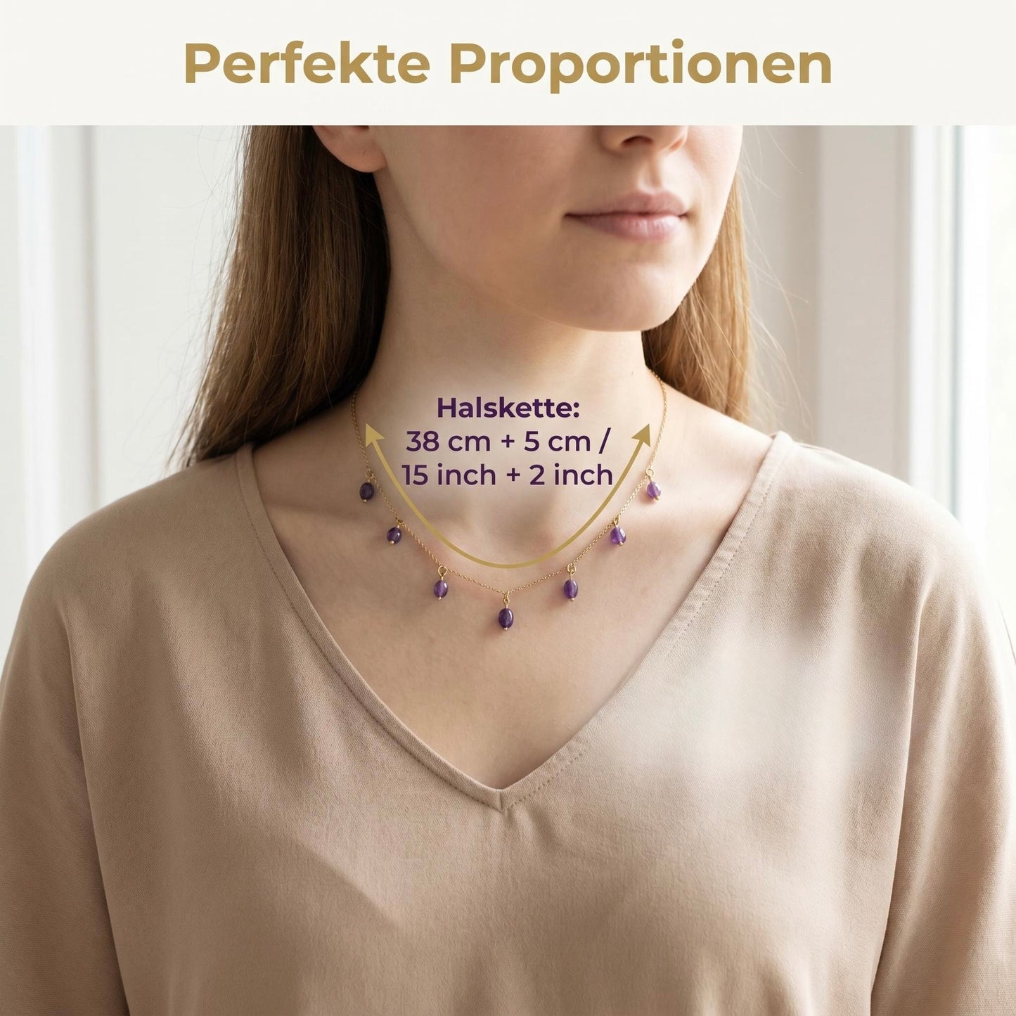 GLANZI Amethyst Cascade Halskette – Schwebende Tropfen aus Amethyst