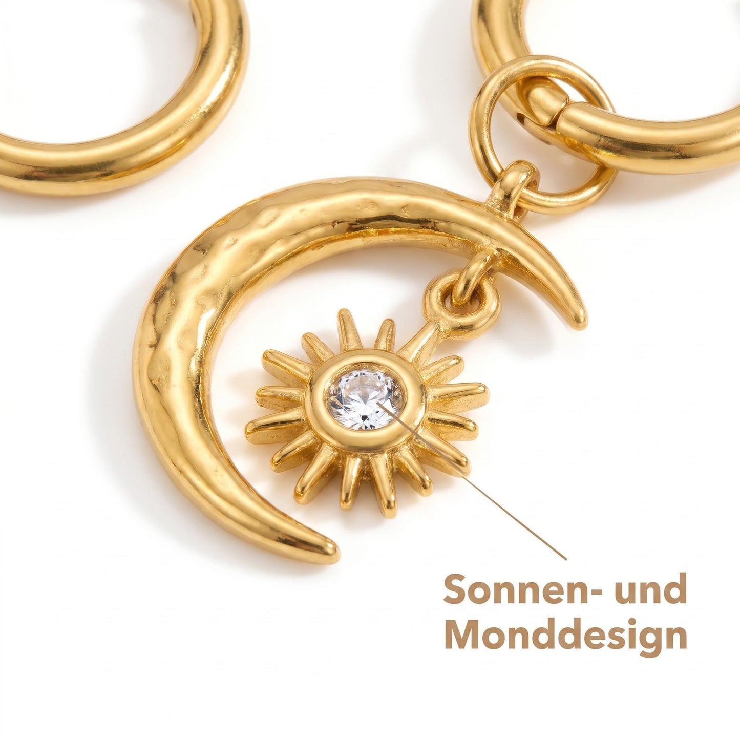 GLANZI Solar Luna Ohrringe – Vintage Mond & Sonne Anhänger, 18K Vergoldet