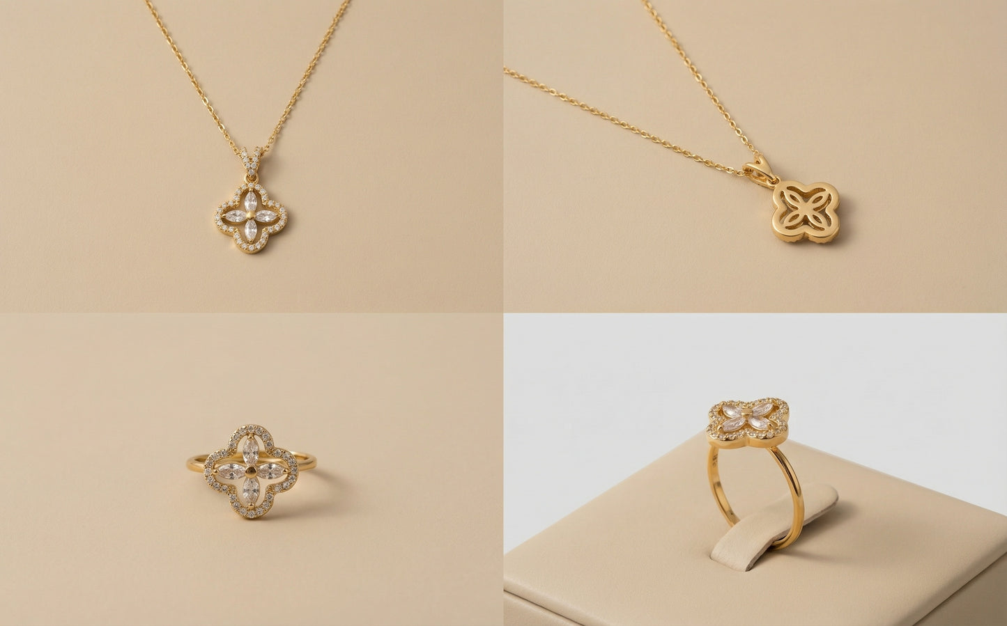 GLANZI Kleeblatt Schmuckset – Halskette & Ring