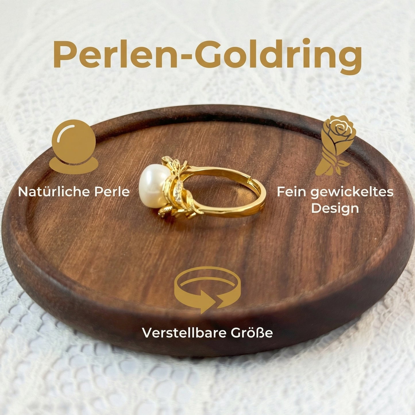 Ring mit Süßwasserperle auf Stickmuster