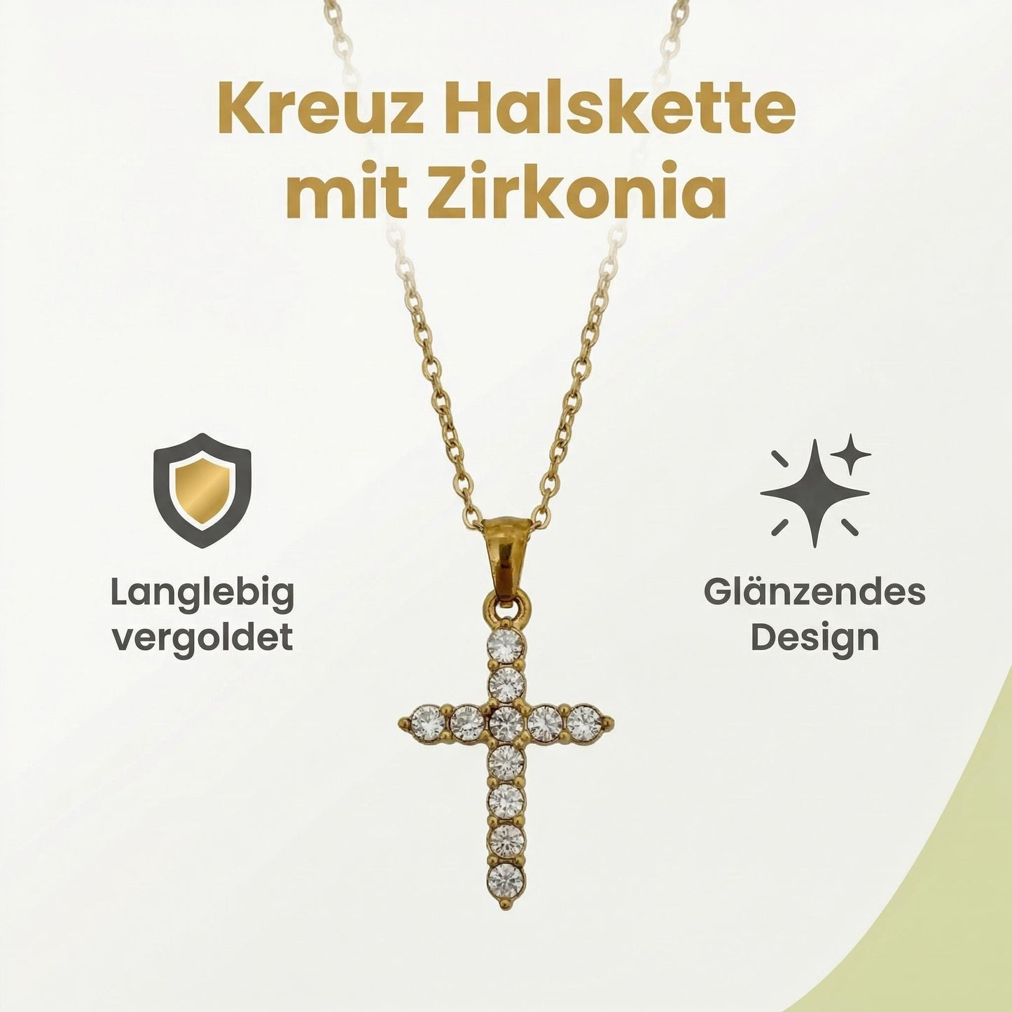 GLANZI Großes Kreuz Halskette mit Zirkonia