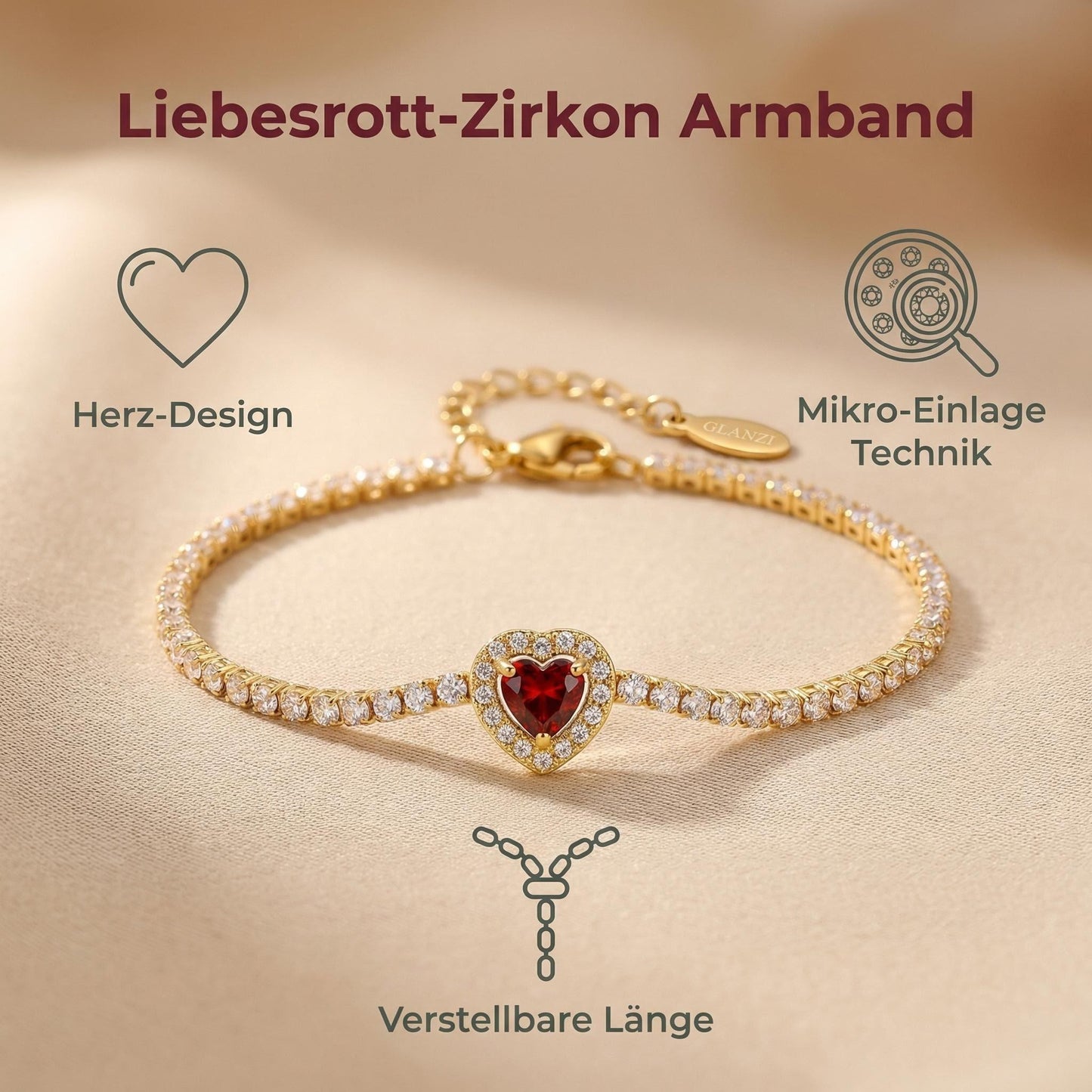 GLANZI Herz Armband mit Zirkonia Gold / Silber