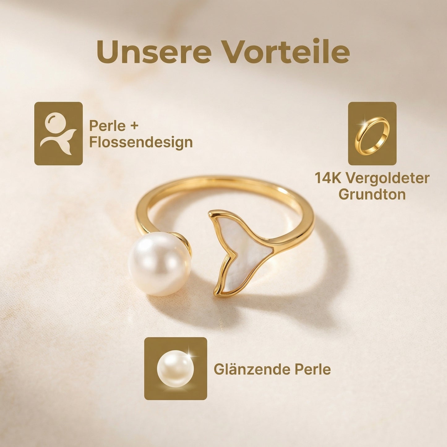 Offener Ring mit Süßwasserperle und Fischschwanz