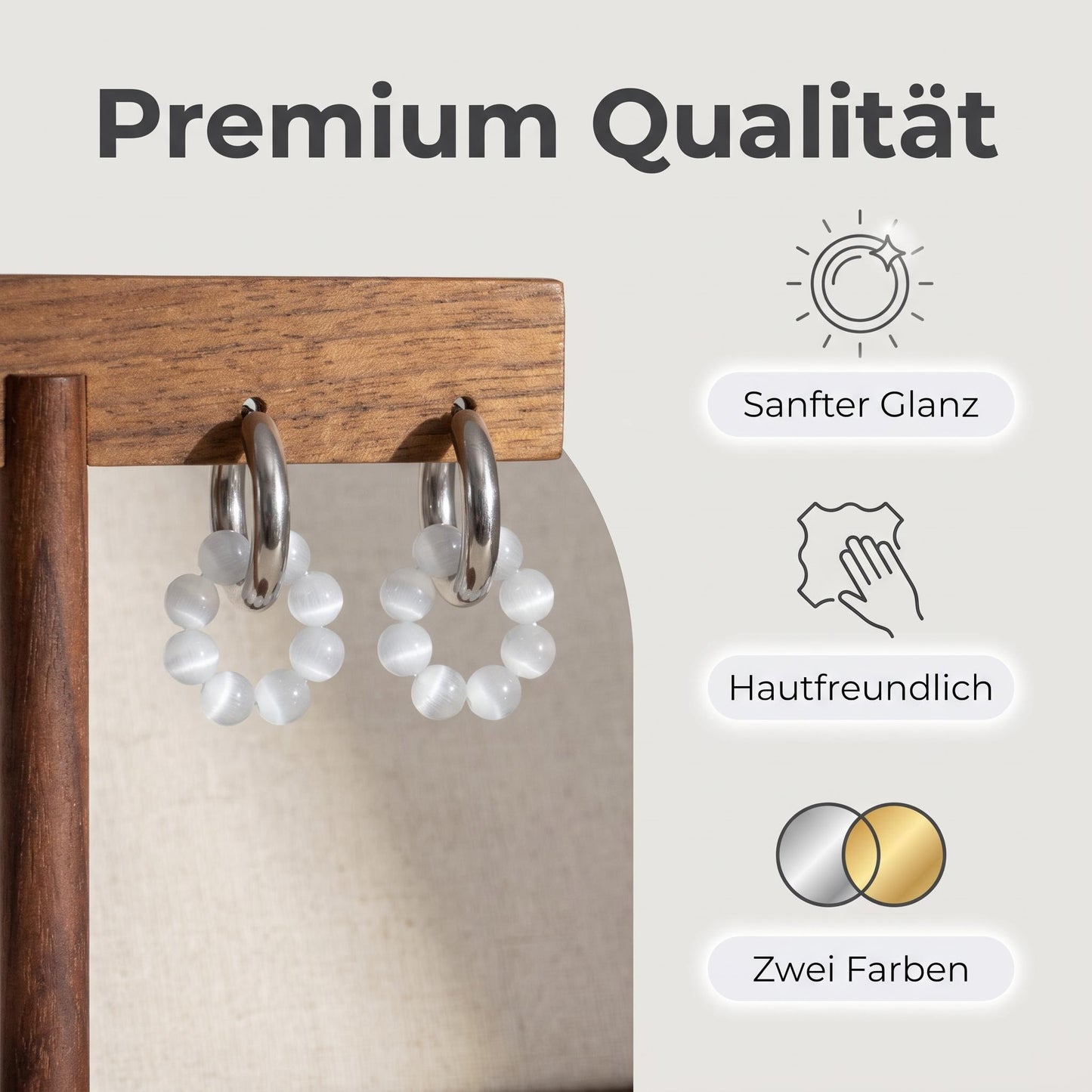 GLANZI Lunar Orbit Ohrringe – Weißer Cat-Eye-Stein, 18K Vergoldet