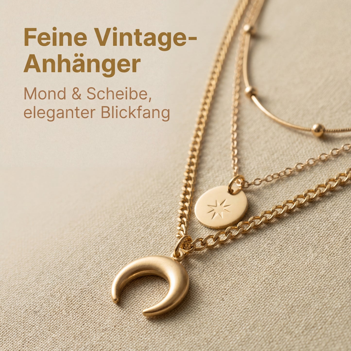 GLANZI Celestial Layers Halskette – Mond & Medaillon Anhänger