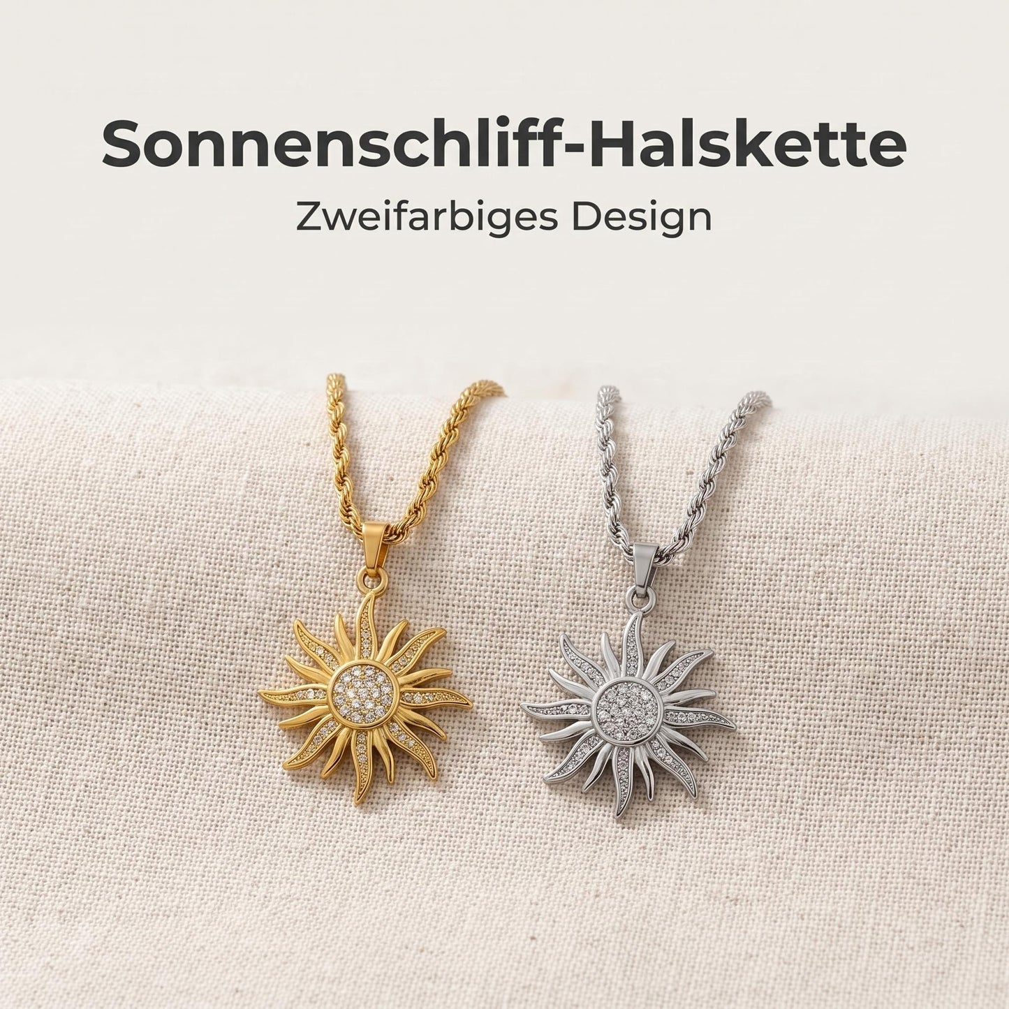 GLANZI Solar Radiance Halskette – Großer Sonnenanhänger mit Zirkonia, 60 cm