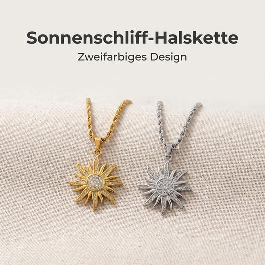GLANZI Solar Radiance Halskette – Großer Sonnenanhänger mit Zirkonia, 60 cm