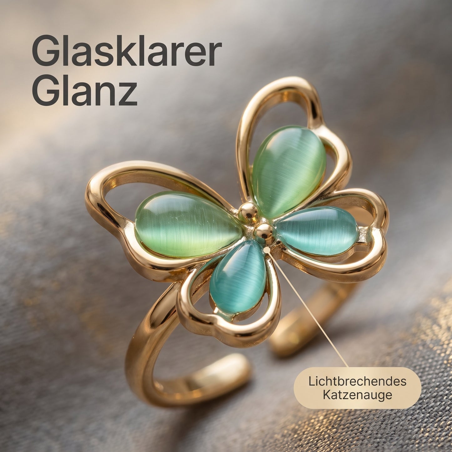 GLANZI Butterfly Whisper Ring – Katzenaugenstein, Verstellbar