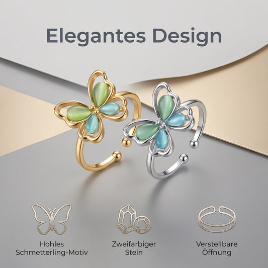 GLANZI Butterfly Whisper Ring – Katzenaugenstein, Verstellbar