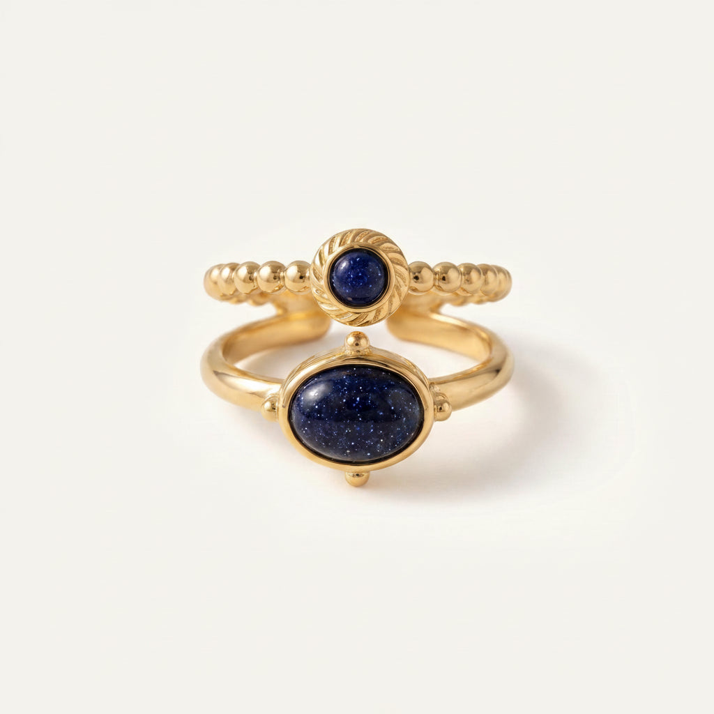 GLANZI Midnight Aura Ring – Doppelring mit Lapislazuli