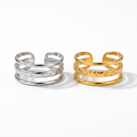 GLANZI Layer Ring – Dreireihiges Design, Edelstahl oder 18K Vergoldet, Verstellbar