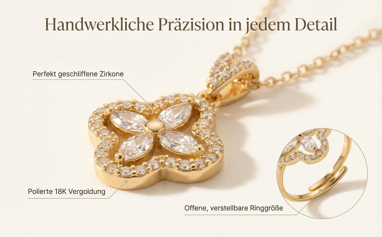 GLANZI Kleeblatt Schmuckset – Halskette & Ring