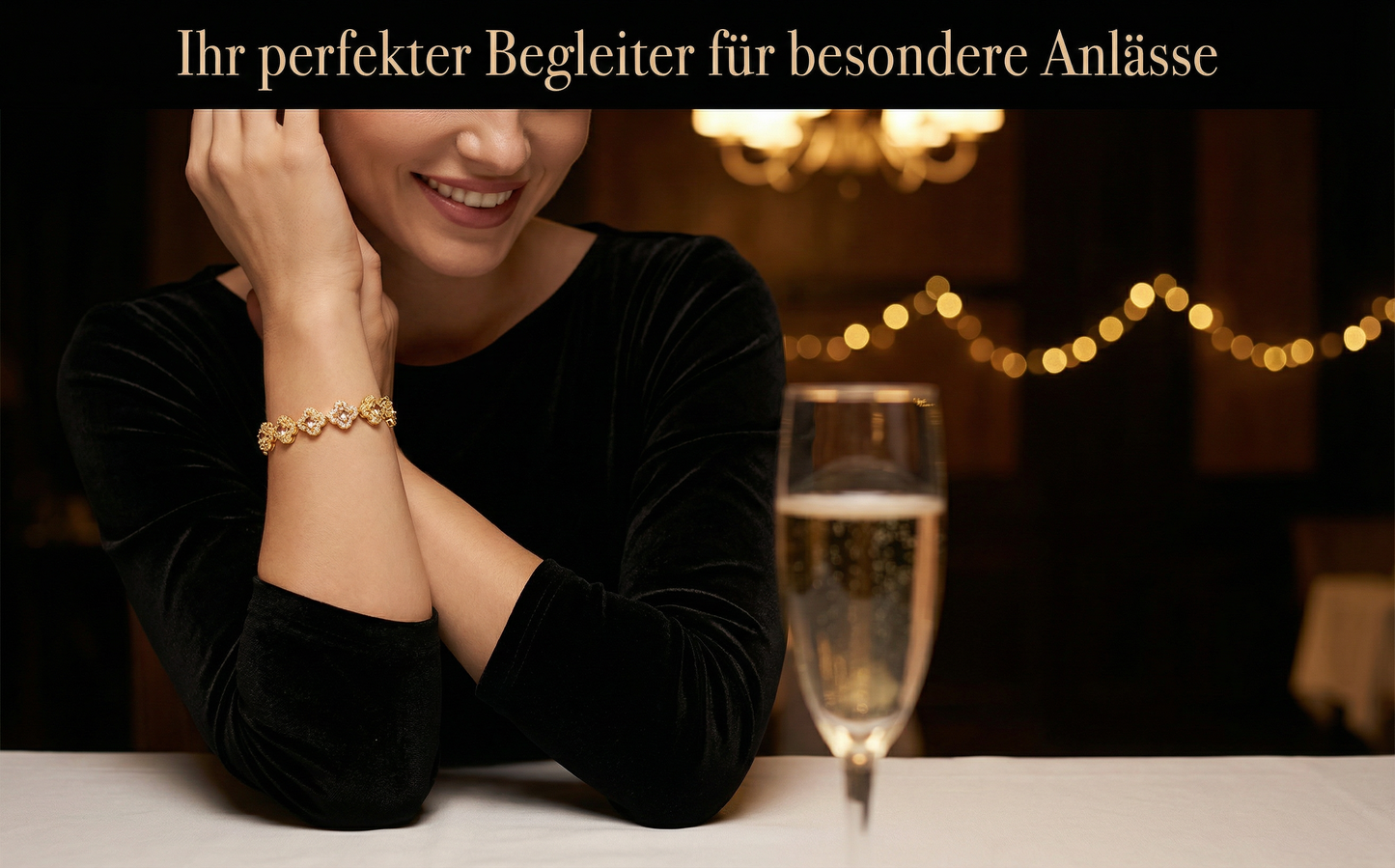 GLANZI Vierblättriges Kleeblatt Armband – 18K vergoldetes Kupfer, Champagner-Zirkonia, 18 cm