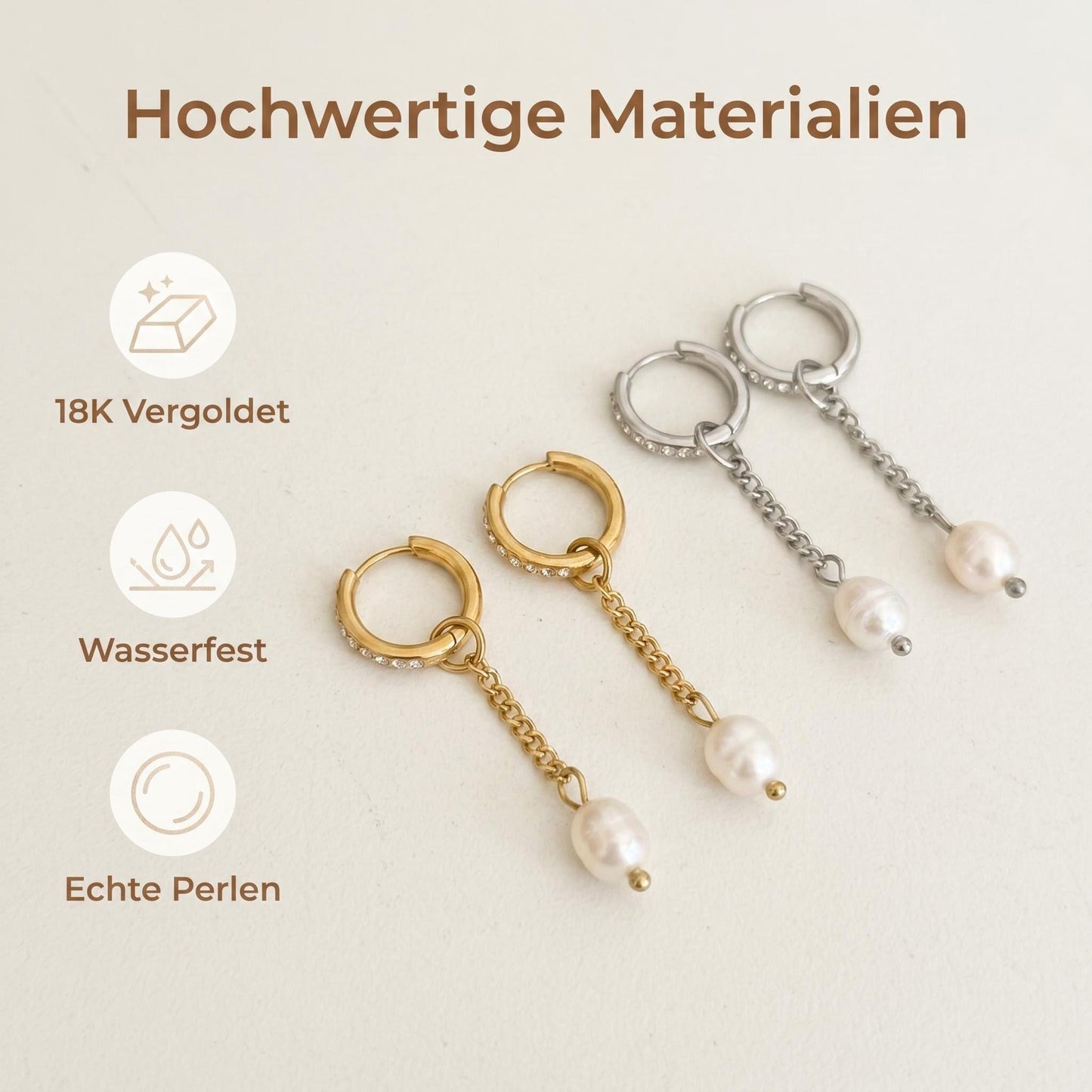 GLANZI Pearl Drop Ohrringe – Kette mit Tropfenperle, 18K Vergoldet
