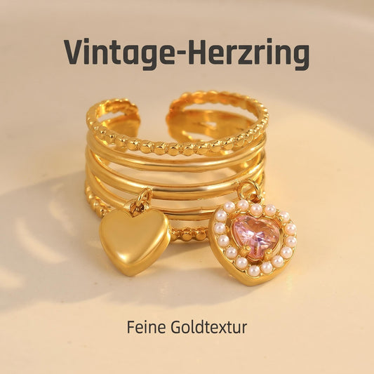 GLANZI Heart Motion Ring – Mehrreihiger Ring mit Herzanhängern