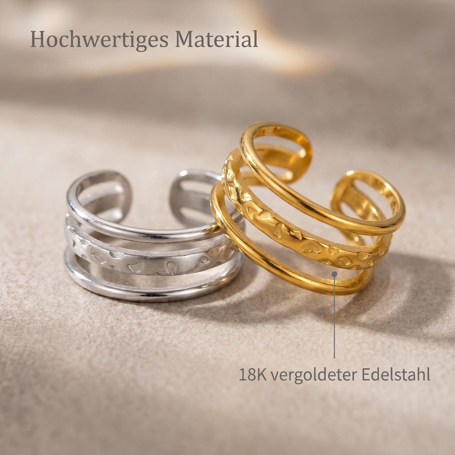GLANZI Layer Ring – Dreireihiges Design, Edelstahl oder 18K Vergoldet, Verstellbar
