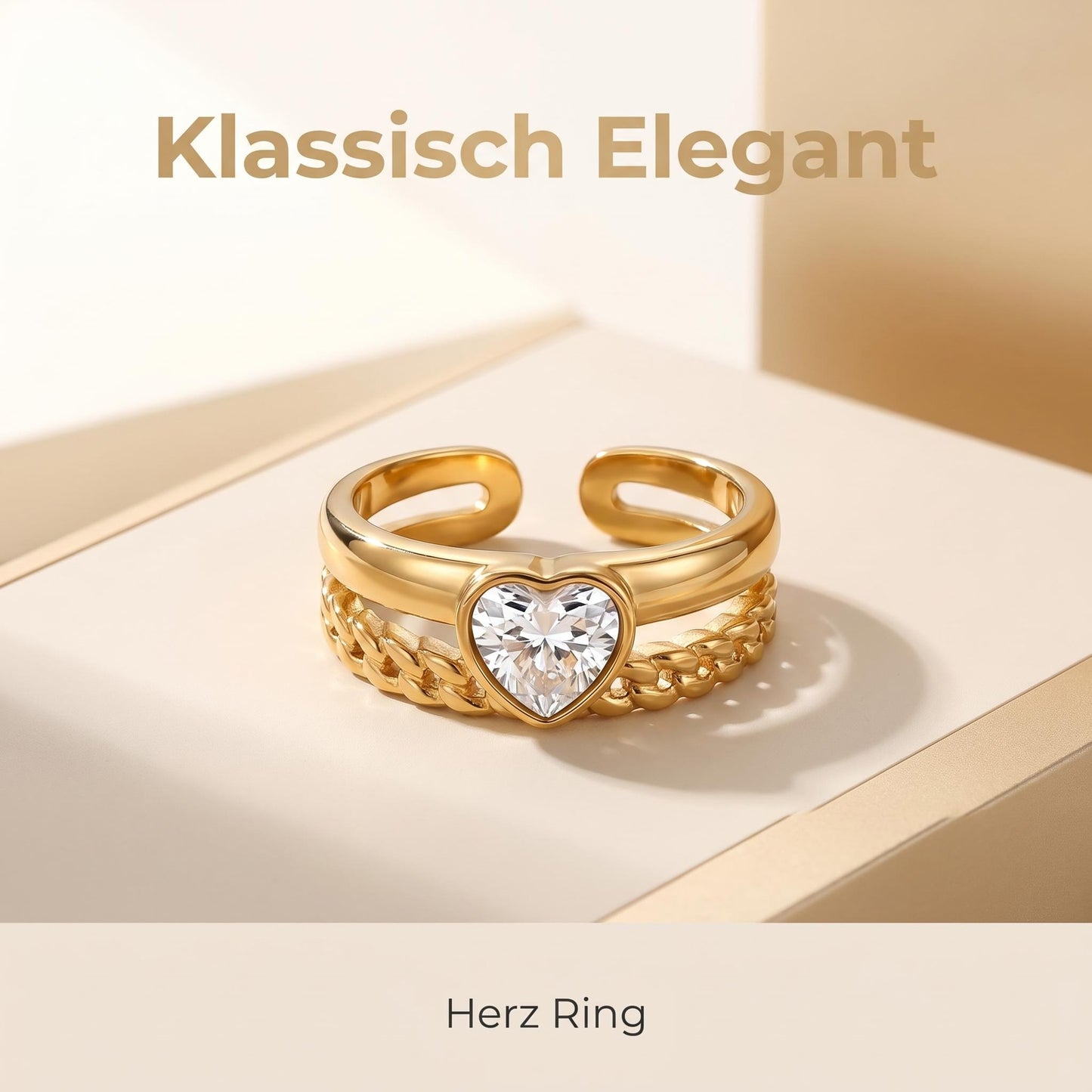 GLANZI Sweet Embrace Ring – Doppelreihiger Herzring mit Zirkonia